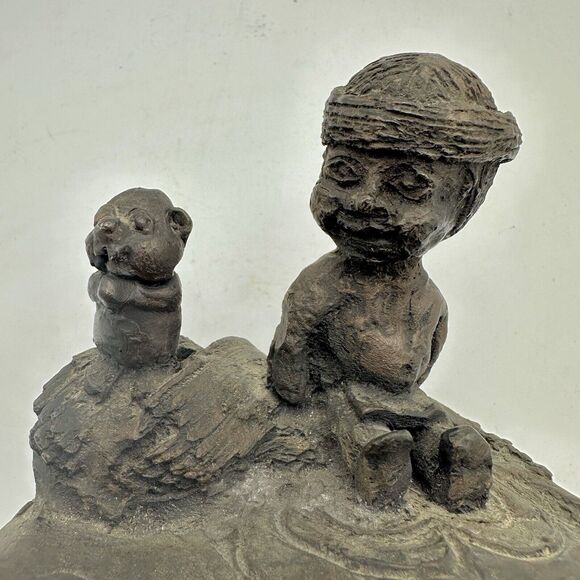 Unbranded Other - Boy Scout & Beaver Sculpture Figurine 4x4" Rustic Primitive Vintage